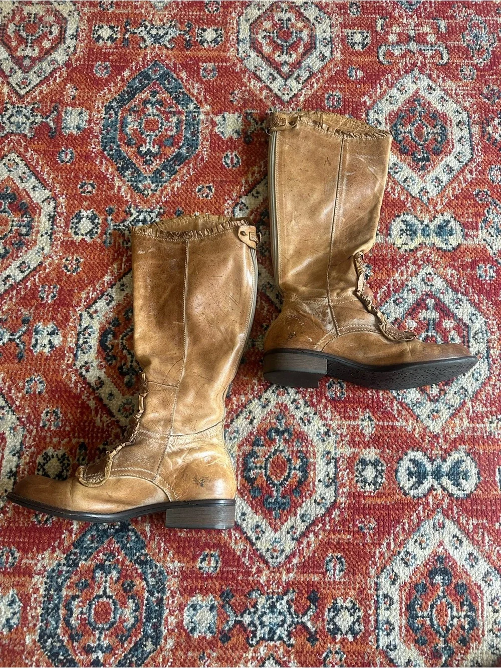 Miss Albright leather boots with ruffles